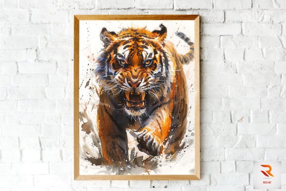 Angry Tiger Ink Painting Wall Art: Bold Digital Design Asset