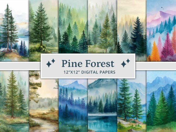 Bring Nature Indoors with Watercolor Pine Forest Digital Papers