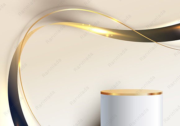 Elevate Your Brand with 3D Luxury White Podium Golden Wave Lines