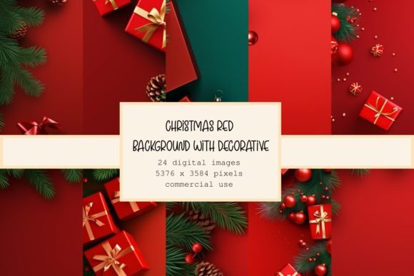 Festive Visuals: The Christmas Red Background with Decorative Set