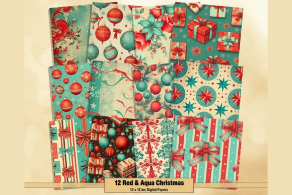 Red & Aqua Christmas Patterns Digitals: A Festive Design Asset