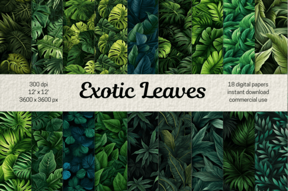 Tropical Leaves Digital Paper: Exotic PNG for Designers