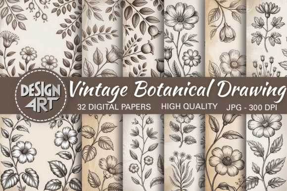 Vintage Botanical Drawing Backdrop: Timeless Elegance for Your Projects