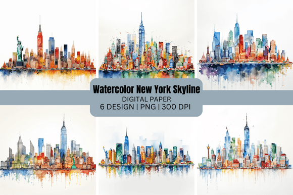 Watercolor New York Skyline Background